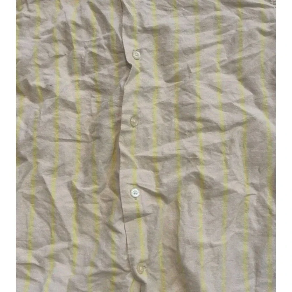 Banana Republic Slim Fit Linen Cotton Tan Yellow Striped Shirt Men's Size Medium